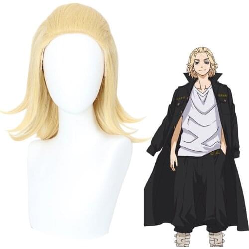 Tokyo Avengers Anime Short Wig Character Dressed as Gold Play with Heat-resistant Black Synthetic Wig Free Wig Hat Halloween