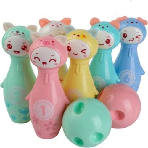 Suzakoo one set plastic bowling pins balls figure cartoon pattern indoor game for children playing