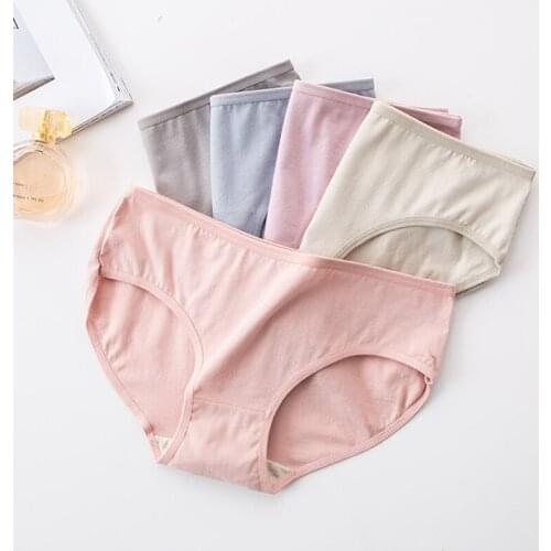 ZJX 5Pcs Women Panties Pure Cotton Comfort Underwear Low Waist Girls Fashion Solid Breathable Briefs Female Seamless Intimate
