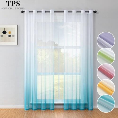 TPS Gradient Multi Color Tulle Curtains for Living Room Bedroom Organza Voile Curtain Window Treatment Panel Home Decor Drapes