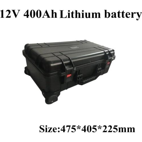 Waterproof 12V 400AH Lithium Ion Batteryli Ion with BMS Wheel Trolley Case for Solar Inverter Caravan Boat UPS + 20A Charger