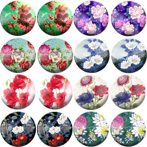 ZEROUP 16pcs Round Glass Cabochon Variety flowers Picture Mixed Pattern Fit Base Earring Setting for Jewelry Flatback BCH-318