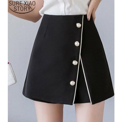 2021 Winter Womens Skirts A-Line Solid High Waist Skirt For Women Faldas Mujer Moda Button Korean Beading Shorts Skirts 7639 50