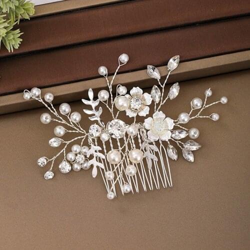 Luxury Headpeice Imitation Pearl Rhinestone Hair Comb Flower Hair Pin Women Hair Jewelry Bride Wedding Hair Accessories VL