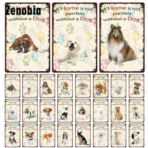 Animal Dog Vintage Metal Poster Plate for Pet Shop Decoration Diverse Breeds Dogs Wall Stickers Vintage Animal Plaque Home Decor