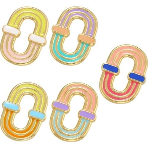 ZHUKOU rainbow geometric rectangle pendant cute enamel small pendant DIY handmade earrings necklace accessories wholesale VD956