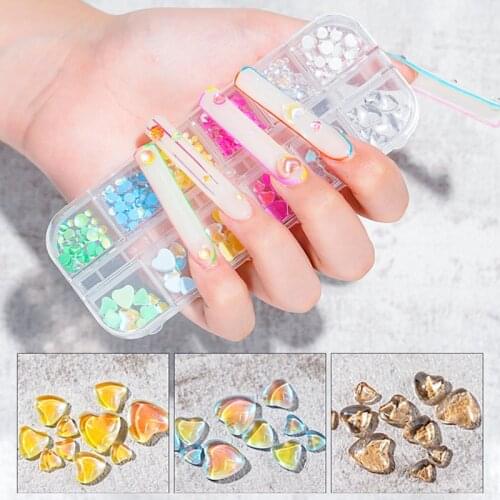 1 Box Candy Color 3D Nail Rhinestone Round Glass Crystal Beads Nail Art Decoration DIY Mixed Sized Flat Beads Manicure Decor