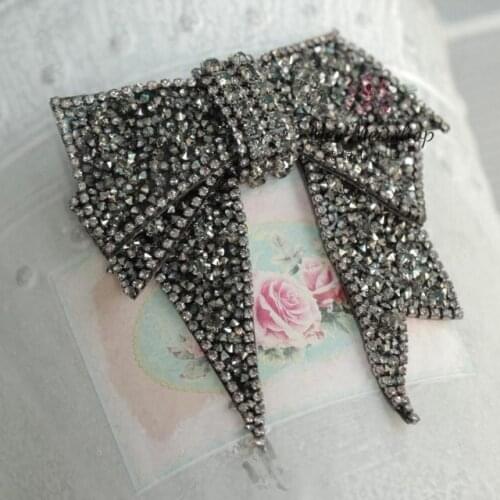 1piece shinny black bow Rhinestones dress clothes shoes bag beads appliques patch brooch Clothing accessories