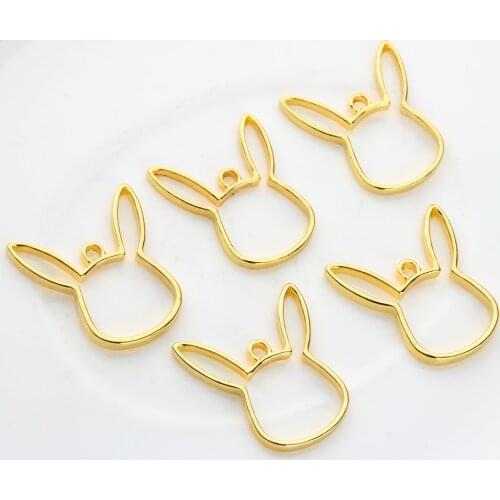10pcs/lot Zinc Alloy Rabbit Animal Metal Frame Pendant Gold Charm Bezel Setting Cabochon Setting UV Resin Charm Accessories