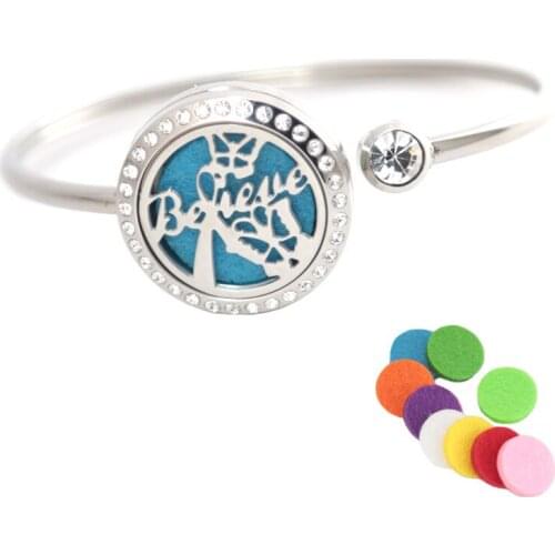 10Pcs Believe Bracelet Locket Bangle Aromatherapy 25mm Magnet Crystal Stainless steel essential oil diffuser locket bracelet