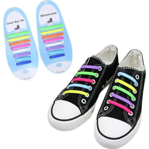 16Pcs Adult Kid Lazy No Tie Silicone Shoelaces Waterproof Elastic Wash-Free Rainbow Shoe Laces for Casual Sneakers Running Boot