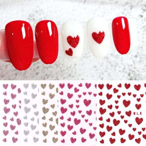 1pc 3D Nail Slider Love Heart Design Glitter Shiny Decoration Decal DIY Transfer Adhesive Colorful Nail Art Tips Tattoo Manicure