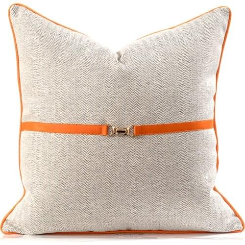 45x45/50x50cm Metal buckle cushion cover beige grey herringbone waist pillow cover throw pillow cover