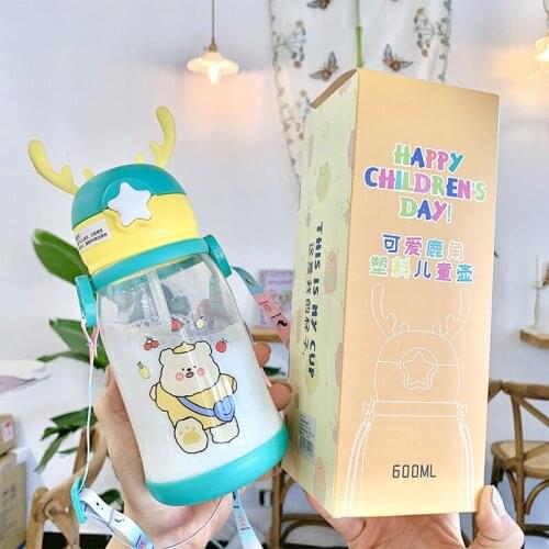 600ml Cartoon Cute Drink Water Straw Bottle Cup Plastic Ttle for Baby Kids Children Student Boy Girl Creative Gift Wholesale