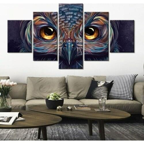 Abstract Owl Head 5 Panel Canvas Picture Print Wall Art Canvas Painting Wall Decor for Living Room Poster No Framed