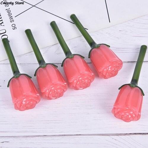 3ml ABS Rose Lip Gloss Tube Empty Refillable Lip Glaze Wand Tube Lipstick Bottles Women Girls Eyeshadow Brush Beauty Sample Vial