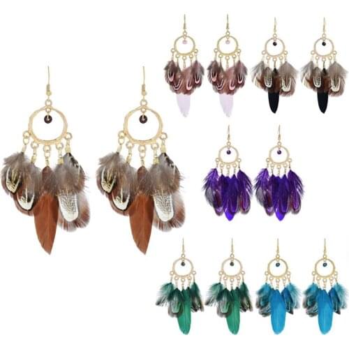 Bohemian Tassel Earrings for Women Dangle Long Earrings Feather Boho Drop Earrings Seed Beads Vintage Jewelry Brincos