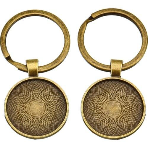 5pcs/set Key Keychain Pendant Tray Metal Alloy Cameo Glass Cabochon Bezel Blank Base Setting For DIY Jewelry Making Accessories