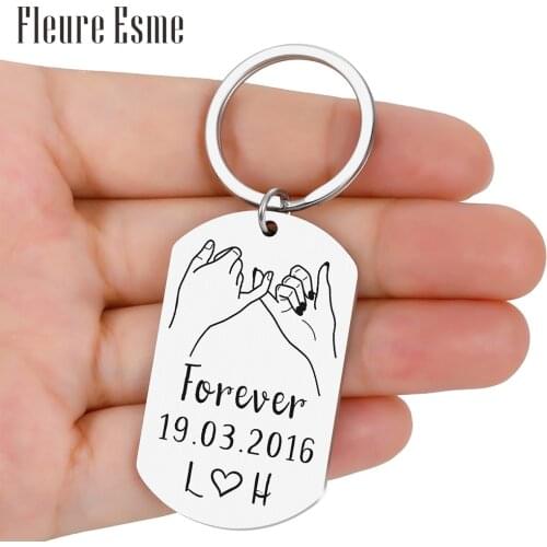 Custom Key Chain Couples Boyfriend Girlfriend Keychain Ring Anniversary Gifts for Him Her Pinky Promise Initial Letters Keyring