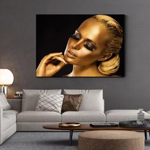 Black and Gold Woman African Art Canvas Painting Scandinavian Figure Posters and Prints for Living Room Decoration Unstretched