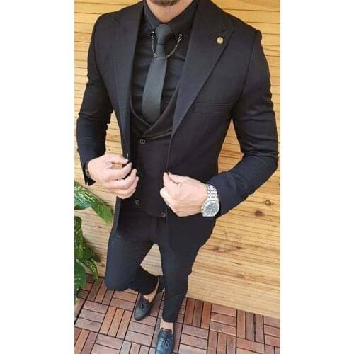 Black Suit Male 3 Piece Set Business Mens Suits Blazers Boutique Suit Slim 2021 High-end Formal Fit Party. Wedding Regular