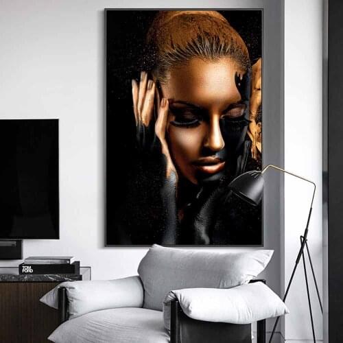 Black Gold Sexy Nude Woman Canvas Art Posters And Prints African Woman Art Canvas Paintings Wall Art Pictues Home Wall Decor