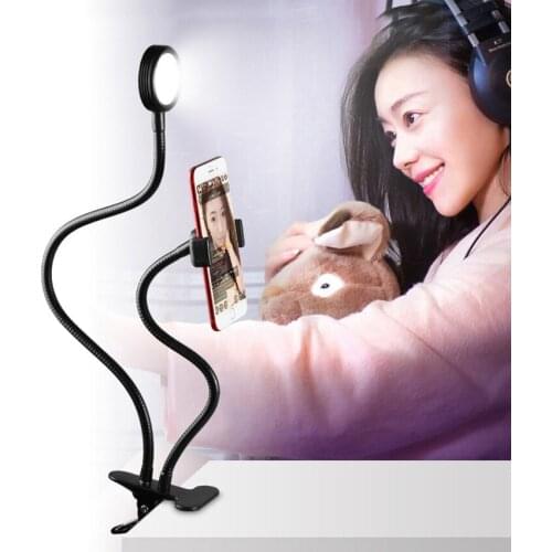 New Arrival Live Stream Bracket Phones Holder with Clamps Base Tripod with LED Flash Light Lamp for Video Bloggers