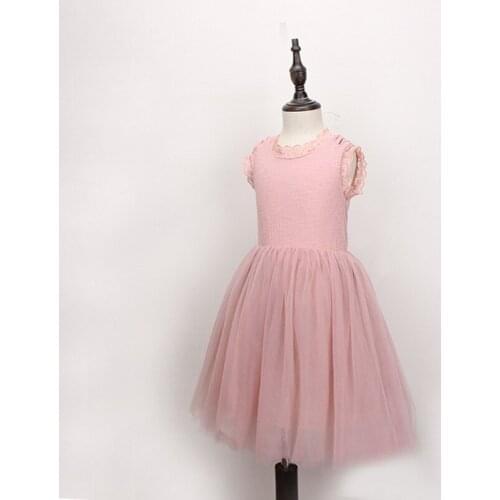 Children Clothes 2019 Summer Sleeveless Soild Lace Net Yarn Princess Dress Flower Girls Ball Gown Party Dress For 3-8T