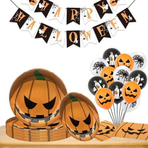 Halloween Festival Party Scary Pumpkin Tableware Disposable Dinnerware for Halloween Party Supplies