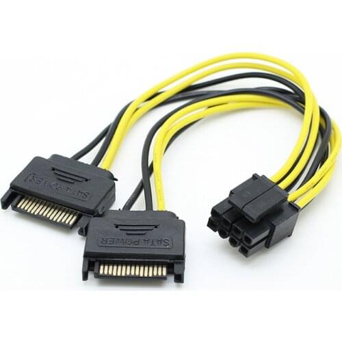 Dual SATA 15pin to 8pin Graphic Card Power Adapter Cable 20cm PCIE SATA Power Supply Cable 8p to SATA for Bitcoin Miner Mining