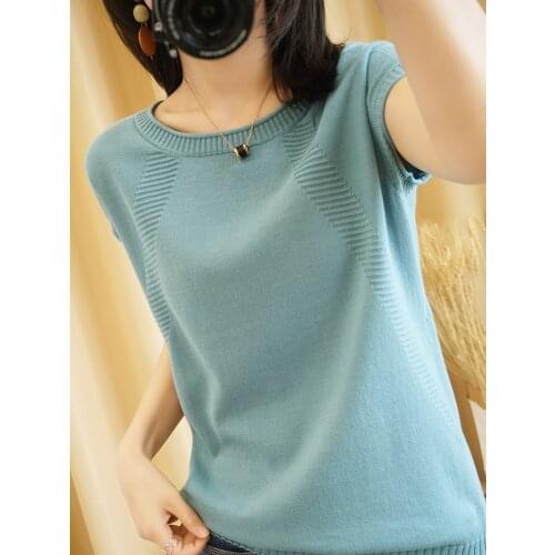 Pure cotton T-shirt women 2021 summer casual knitted sweater short-sleeved round neck pullover womens plus size top Tees