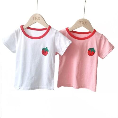Cotton Children Kids T-shirt Boys 2021 Children Print Strawberry T Shirt Girls Tops Cartoon Baby Clothes New Arrive 2021 Tee