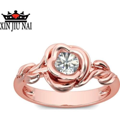 Retro Rose Shape Zircon Finger Rings for Women Micro-drill Rose Gold Color Couple Wedding Ring Simplicity Fashion Jewelry