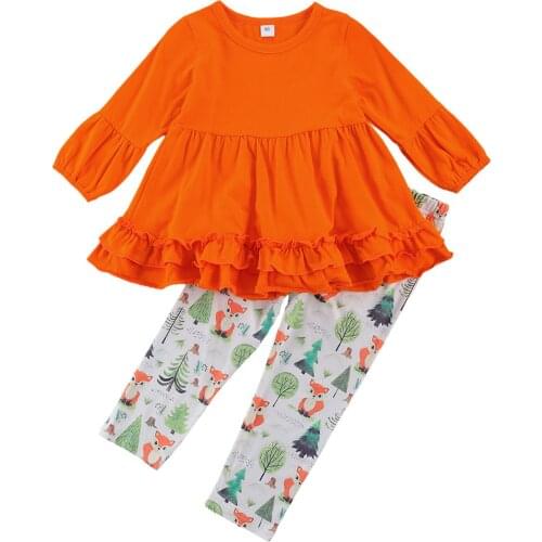 Pudcoco Kids Toddler Girls 2 Pcs Clothes Sets Long Sleeve Ruffle Smock Blouse + Cartoon Printed Long Pant Autumn 1-6 Years