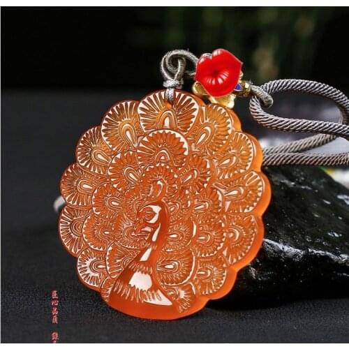 Beautiful Red agate peafowl Pendant hanging drop carnelian Carven Amulet Hanging