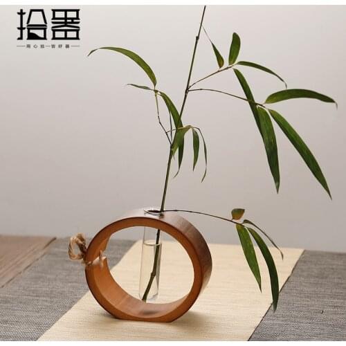 Creative bamboo flower vase new Chinese retro mini flower ware Zen tea ceremony tabletop ornament flower arrangement dry flower
