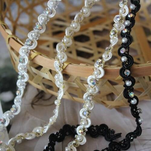 Handmade beaded ribbon lace garment splicing decoration materials DIY shoulder strap lace trim belt wedding veil accessories