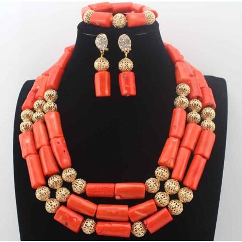 Trendy Indian Jewelry Nigerian Natural Coral Beads African Necklaces Set for Wedding Dubai Bridal Statement Jewelry Sets W13716