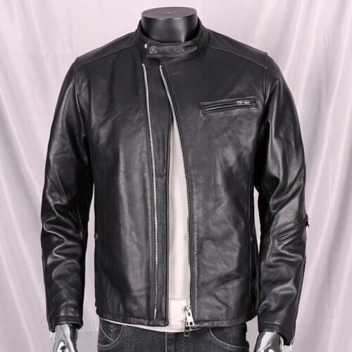 Mens Autumn / Winter Models Of Pure Natural Sheepskin Genuine Black Sheepskin Jacket Slim-fit Motorcycle Sheepskin jacket Coat