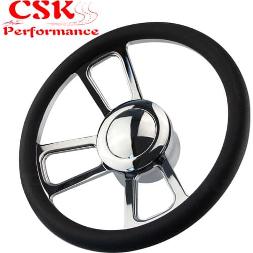 14" 9-Bolt Chrome Half Wrap PVC Steering Wheel+Horn Button& Adpter Fit For Chevy G M 69-94 Aaftermarket