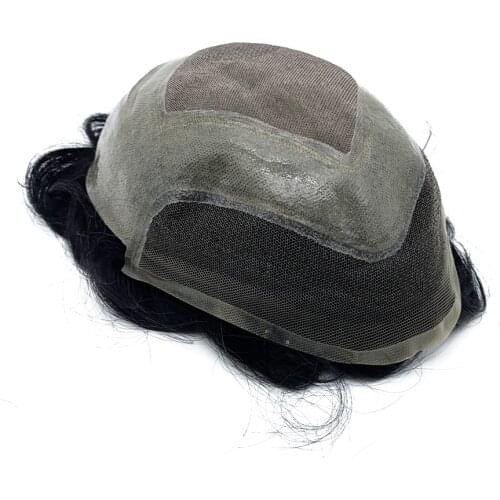 New arrived mono lace around pu with front swiss lace men wigs for men remy hair topper