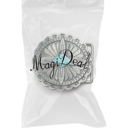 Oval Silver Plated Engraved Indian Aborigine Flower Shaped Belt Buckle