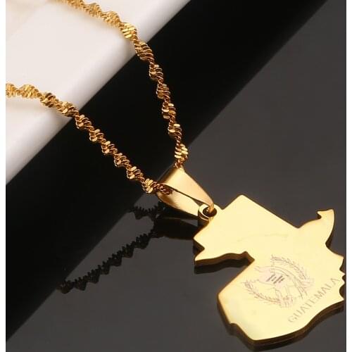 Stainless Steel Gold Color Guatemala Map Pendant Necklace Map of Guatemala Chain Jewelry