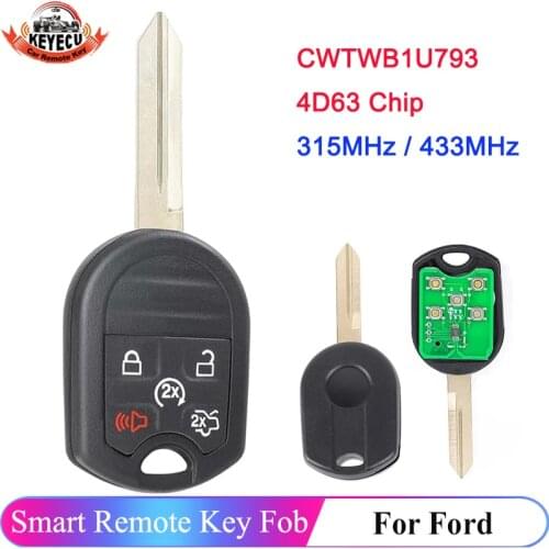 KEYECU 5 Button Remote Car Key Fob 433MHz 4D63 for Ford Flex Explorer Taurus 2012-2017