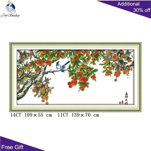 Joy Sunday Kumquat Z352 Counted and Stamped Home Decor Chinese Magpie Tangerine Bring Happiness Blessing Cross Stitch kits