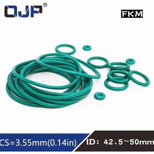 5PCS/lot Rubber Rings Green FKM Seal 3.55mm Thickness ID42.5/43.7/45/46.2/47.5/48.7/50mm Rubber ORings Seal Gasket Fuel Washer