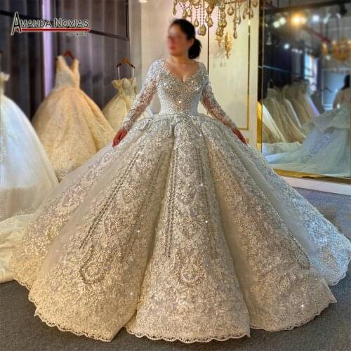 Luxury ball gown wedding dress with long train black bride fashion dress