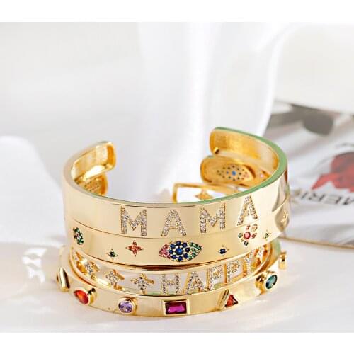 Luxury Zircon Crystal Hollow Gold Alloy Bangle Bracelet For Women Classic Star Evil Eye Bracelets Rhinestone Mothers Day gift