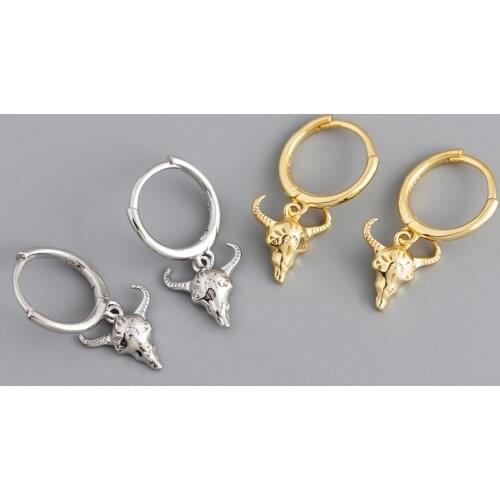 1Pair Bull Head 925 Sterling Silver Dangle Earrings for Women 2021 Trend Jewelry Ear Cuffs Piercing Bull Head Pendant Earrings