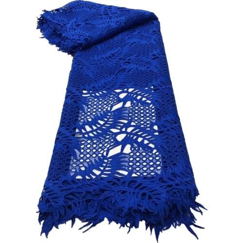 Blue African Guipure Cord Lace Fabric 2021 High Quality Lace With Milk Fiber Water Soluble Nigerian Lace Fabrics For Wedding Sew